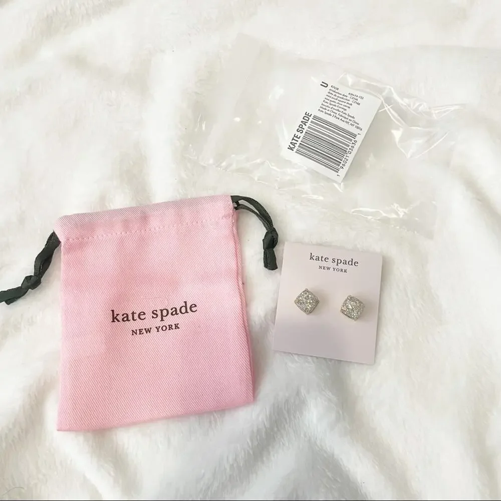 Kate Spade square earrings opal gold studs NWT